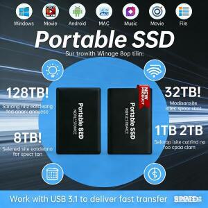 32TB 고속 휴대용 SSD 외장 하드 드라이브 USB 3.1 Type-C (휴대폰/노트북/Mac/PC용) 4TB 대용량 저장 솔루