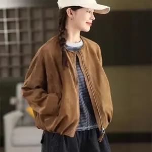 EAMT 여성용 빈티지 가을 카디건 슬림핏 위에 세무 재킷 쇼트 집업 EUNG3