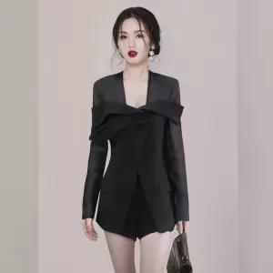 와칸다 여자 여성용 긴팔 코트 상의 봄가을 스퀘어넥 슬림 자켓 정장 KKE3