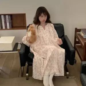 슬송렉샵 스커트 면 가능 페인팅 라운드 잠옷세트 수 이중 겉옷 커플 꾹1