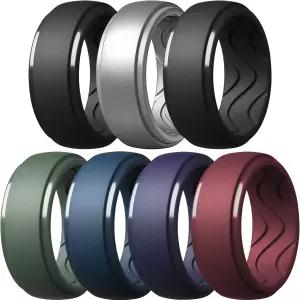 나로 남성용 실리콘 링 10mm 너비 두께의 고무 웨딩 밴드 내부 아크 인체공학적 통기성 디자인 1/4/5/7