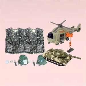 캐스비플레이 육공군군인놀이 1281set 역할의상미래의군인2개+밀리터리헬리콥터+밀리터리탱크
