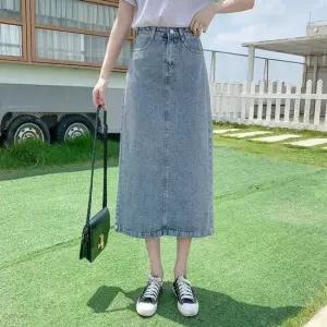 셀럽하우스 신축성 있는 데이트룩 개강룩 데일리 롱 데님 스커트