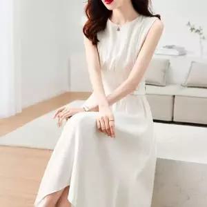 [휴드]셔링 허리버클 화이트 민소매 원피스_P427415259