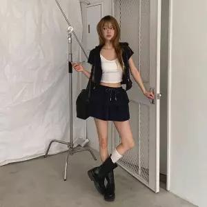 [옷자락]여자 체형커버 여리핏 반팔 후드집업 캉캉 미니스커트 데일리 세트_P427404434