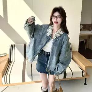 무천도사 여성용 여사친 데님 코트 자켓 레이스 칼라 연청 KKE1