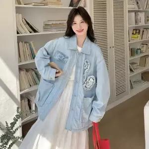 무천도사 데님 봄 여성용 여자 자켓 연청 코트 KKE1