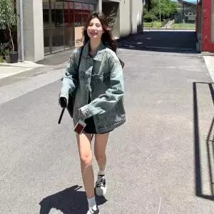 무천도사 데님 여자 여성용 캐주얼 봄 재킷 쇼트 코트 펀칭 KKE1