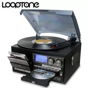 루프톤 3단 속도 올인원 블루투스 인/아웃 호환 턴테이블 바이닐 LP 레코드 플레이어 빈티지 CD 카세트