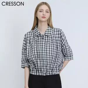 [크레송(CRESSON)] 체크 크롭 반팔 셔츠 (택가격:238000원)