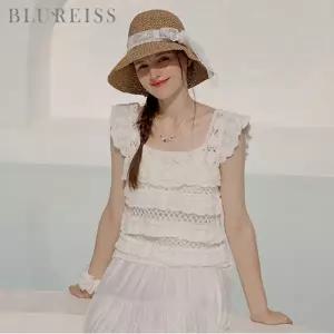 [블루레이스] 레이스 뜨개 스퀘어넥 블라우스_B6M1BL6381