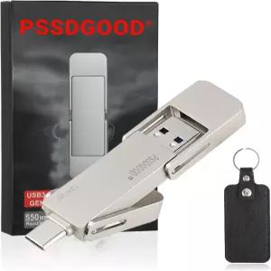 PSSDGOOD 128GB USB 드라이브 휴대용 SSD 고속 550MB/s 2 in 1 플래시 C+A 2세대 외장 솔리드 스테이트
