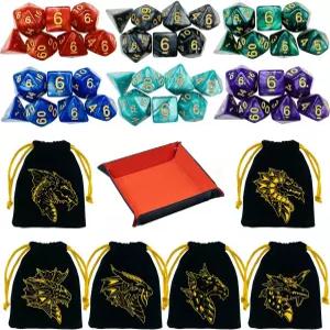 RPG MTG 테이블 게임용 DND 주사위 다면체 던전과 드래곤 롤링 6세트 무료 드로우스트링 백 및 PU 가죽 D