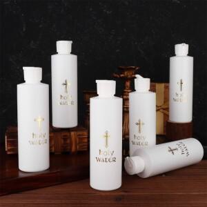 6Pcs 대형 성수병 250ML 금색 십자가가 있는 빈 용기 플라스틱 가톨릭교도를 위한 컴팩트형