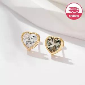 [비앤비골드] 당일발송 14K 뮤트 베젤 6mm 하트 큐빅 피어싱 한쪽 JAE42449