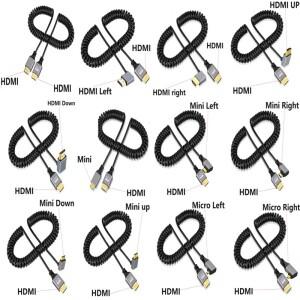 HDMI 수-수 용수철 케이블 좌측 우측 아래 미니 마이크로 코일 확장  나선형 플러그 4K