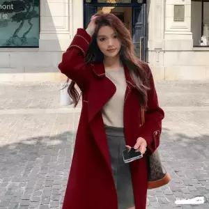 블랙팬서 롱 모직 가을 여성용 오는 무릎까지 코트 싱글 슬림핏 OPH3