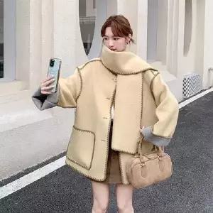 블랙팬서 여자 울 모직 코트 머플러 쇼트 양면 OPH1