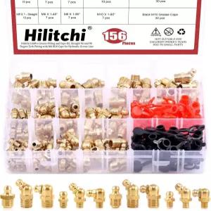 힐리치 유압 저크 피팅 모음 키트(SAE 및 미터법 그리스 피팅-156Pcs)