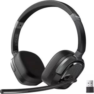 업무용 마이크가 장착된 TECKNET 무선 헤드셋 AI 노이즈 캔슬링 및 USB-A 동글이 V6.0 블루투스 50시간