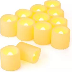 약포 12팩 1.5인치 x 1.8인치 배터리 작동 LED 티 라이트 불꽃 없는 깜빡임 야외 전기 봉헌 양초 플리커