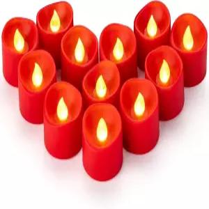 약포 12팩 불 없는 홍차 라이트 배터리 작동 깜빡이는 LED 레드 보티브 캔들 야외 전기 가짜 청록색