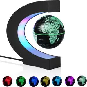 공중부양 글로브 다색이 변하는 자기 부유 LED 조명 360도 회전하는 C자형 자기부상 세계 지도 실내 장식용