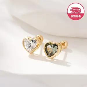 [비앤비골드] 당일발송 14K 뮤트 베젤 5mm 하트 큐빅 피어싱 한쪽 JAE42448