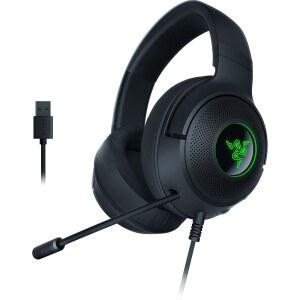 RAZER KRAKEN V3 X 유선 USB 마이크 드라이버 크로마 - TRIFORCE 서라운드 40MM 블랙 경량 7.1 RGB 헤드셋: 사운드 조명 빌드 게이밍 하이퍼클리어 카디오이드