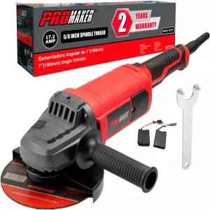 PROMAKER 7인치 앵글 그라인더 17.2 AMP 8400 RPM 산업용 전기 2개의 추가 카본 브러시 포함 고강도 작업과