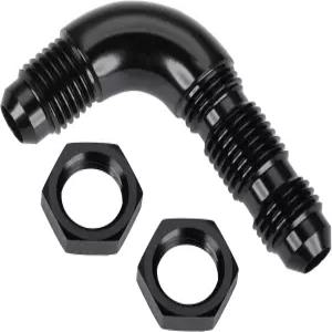 포다벨레 3AN 남성 플레어 90도 벌크헤드 풀 플로우 피팅 어댑터(AN3 너트 포함) 알루미늄 블랙