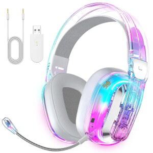 BENGOO PS5, PS4, PC, 스위치, 맥용 2.4GHZ USB 무선 헤드폰 RGB 헤드셋, 있는 게이밍 조명이 크리스탈 이어 오버