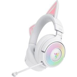 크라켄 키티 V3 프로 무선 RGB A 쿠션 2.4GHZ, 이어 마이크 헤드셋: 게이밍 흰색 크로마 드라이버 슈퍼 - THX 오디오 40MM 블루투스 5.3, 와이드밴드 편안한 USB 공간