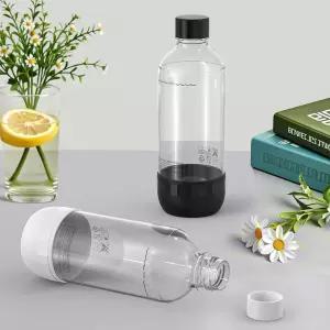 써니오션 소다 병 1리터 - BPA 프리 PET 재사용 가능한 2개 세트 머신 및 탄산수와 호환되는 블랙 화이트