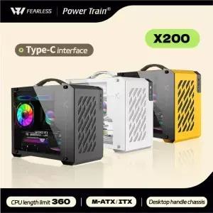 파워 트레인 X200 MINIITX 휴대용 컴퓨터 케이스 유리 측면 투명 240 수냉식 MATX 데스크탑 소형 호스트