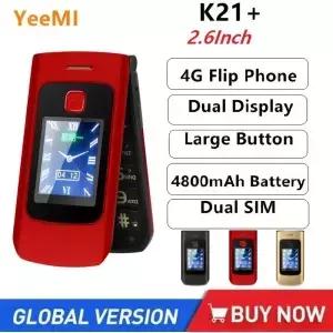 YeeMI K2 견고한 4G 피처폰 빅 단추 26 인치 스크린 플립 듀얼 SIM 휴대폰 6800mAh 배터리 풀 밴드
