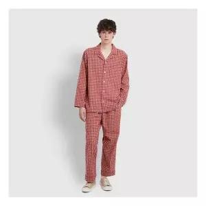 JAJU/자주 남 플란넬 파자마 세트 다크레드 298239
