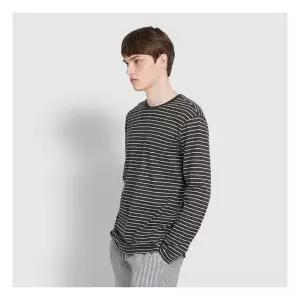 JAJU/자주 남 스마트 코튼 라운드넥 긴팔 라운지 티셔츠 다크 차콜 298224