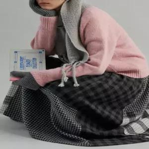 스커트 여친 모직 A라인 밴딩 허리 언밸런스 정장 체크 admr1