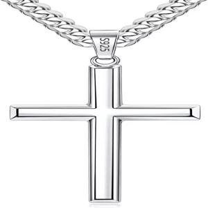 GEMAZE 925 스털링 실버 모던 크로스 목걸이 18K 골드 도금 펜던트 4mm 316L 스테인리스 다이아몬드 컷