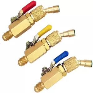 3개 세트 A/C R12 R22 R502 R134A R410A 냉매 충전 호스 도구 에어컨 구리 밸브용 각도 컴팩트 볼 차단