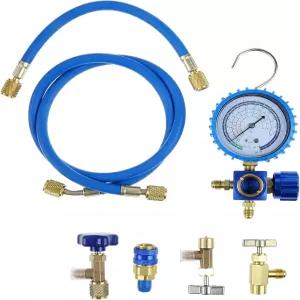 TEENGSE R134A 냉장고 프레온 충전 호스 키트 캔 탭 포함 R290 및 R600A 매니폴드 단일 게이지 세트