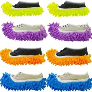 M-jump 8 PCS 4켤레 더스트 걸레 슬리퍼 커버 다기능 Chenille Fibre 세척 가능한 바닥 청소화 욕실 사무실