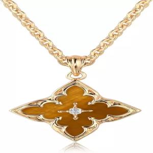 페테로 골드 클로버 목걸이 여성용 14K 도금 CZ 펜던트 조절 가능 체인 초커 참 컬러풀 행운의
