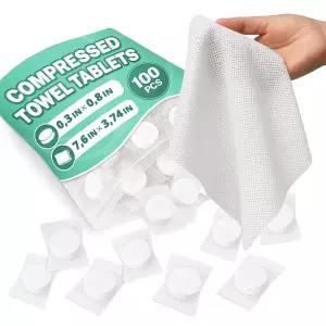 100 PCS 멸균 면 압축 타월 정제 - 여행용 일회용 하이킹 배낭여행 로드 트립 짐 가방 데일리 페이스 및