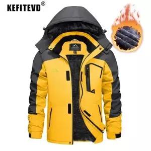 KEFITEVD 남성 겨울 스키 재킷 방수 보온 두꺼운 플리스 하이킹 비옷 눈 코트 바람막이 맨 파카