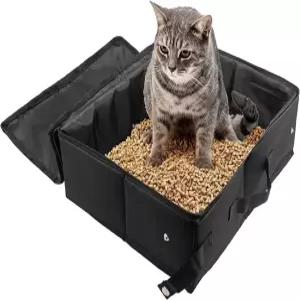 지퍼 뚜껑이 있는 휴대용 고양이 여행용 쓰레기통 접이식 누수 없음 냄새 방수 쉽고 호텔 자동차에서
