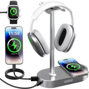 USB 및 Type-C 포트가 있는 Cozoo 15W 무선 충전 헤드폰 스탠드 데스크톱 게임 헤드셋 홀더 멋진 액세서리