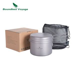 Boundless Voyage 티타늄 냄비 및 프라이팬 백패킹 휴대용 접이식 손잡이 포함 캠핑 메스 키트 조리기구 세