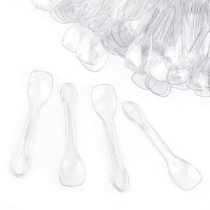 윤탑 100PCS 테이스팅 스푼 아이스크림 디저트 테이스터 스푼 플라스틱 미니 스푼 일회용 디저트 스푼 미니어처 디저트 컵, 샘플링, 소규모 케이터링 용품, 테이스팅 파티 (분명)